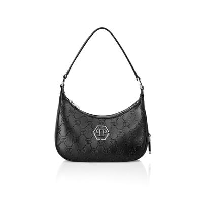 Schultertasche PHILIPP PLEIN "Monogram Verziert", Damen, 0202, schwarz, schwarz, Taschen Schultertasche