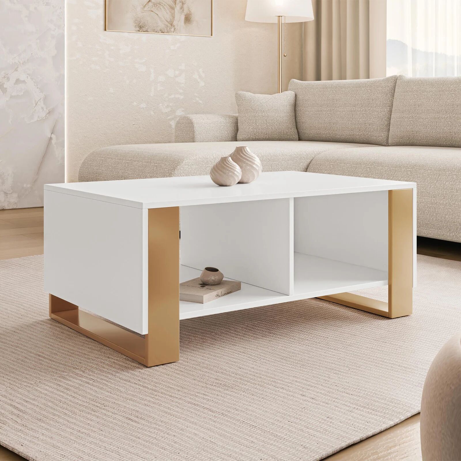 garneroarredamenti Tavolino salotto 95x60cm bianco oro Reflex
