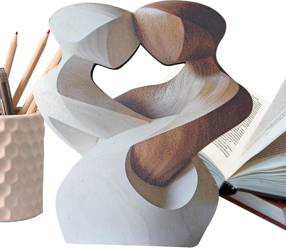 Handgemaakt meerkleurig houten paar sculptuur als tafelblad ornament, Hoogte: 21 cm