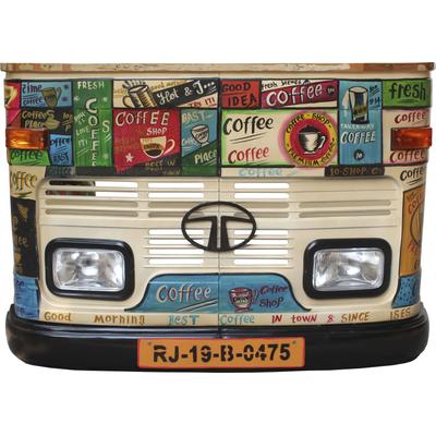 Bartisch SIT "Tokio LKW-Theke aus Altholz & Metall – Unikat im Industrial-Design", bunt (bunt, weiß, bunt), B:160cm H:108cm T:43cm, Tische, Bartisch, Recycelte Tata-LKW-Front mit Ablage & Flaschenhalterungen