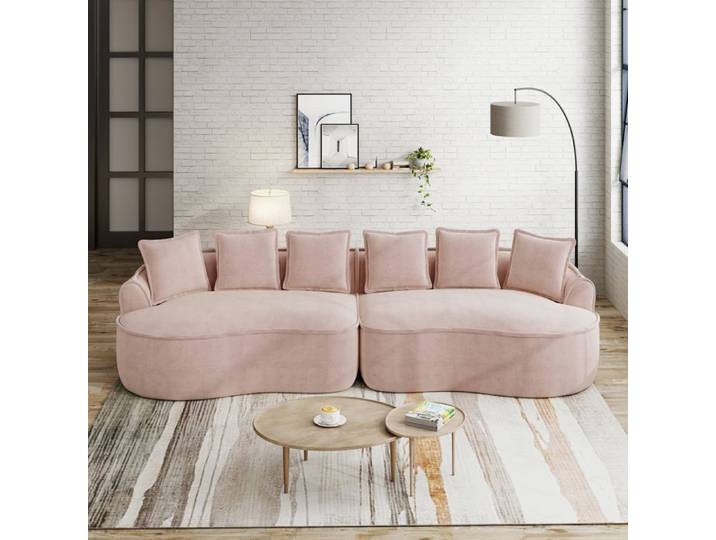 Canapé modulable 4 places rose assise profonde 122 cm convertible chenille sans montage