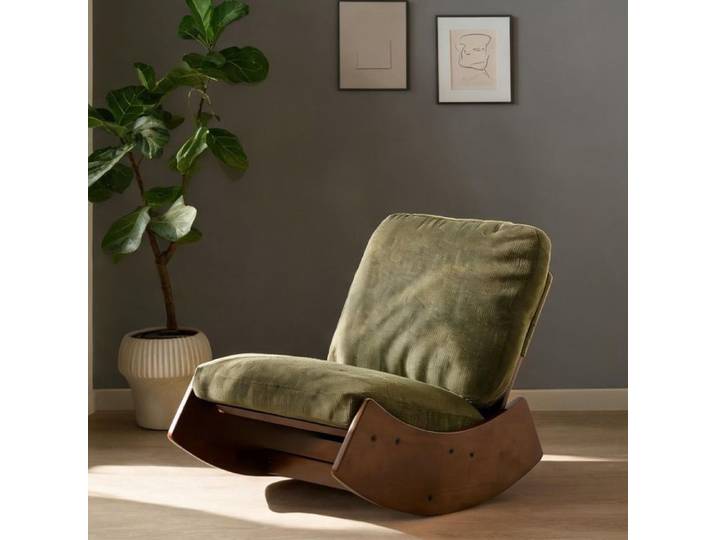 Fauteuil à bascule glider en tissu côtelé green-toned et bois massif 71 9 pouces de haut pour salon ou chambre