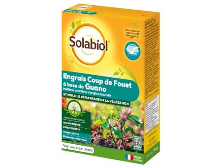 SOLABIOL Coup de Fouet à Base de Guano - Jusqu'à 25m² - 750g Stimule le Démarrage de la Végétation - Toutes Cultures - Utilisable en Agriculture Biologique - SOGUA750N
