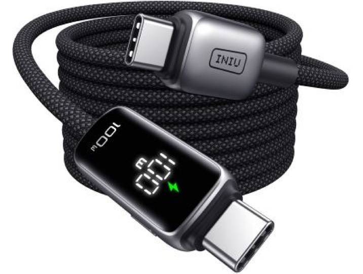 Iniu - Câble De Charge Vers Usb-C 100w Affichage Digital Noir