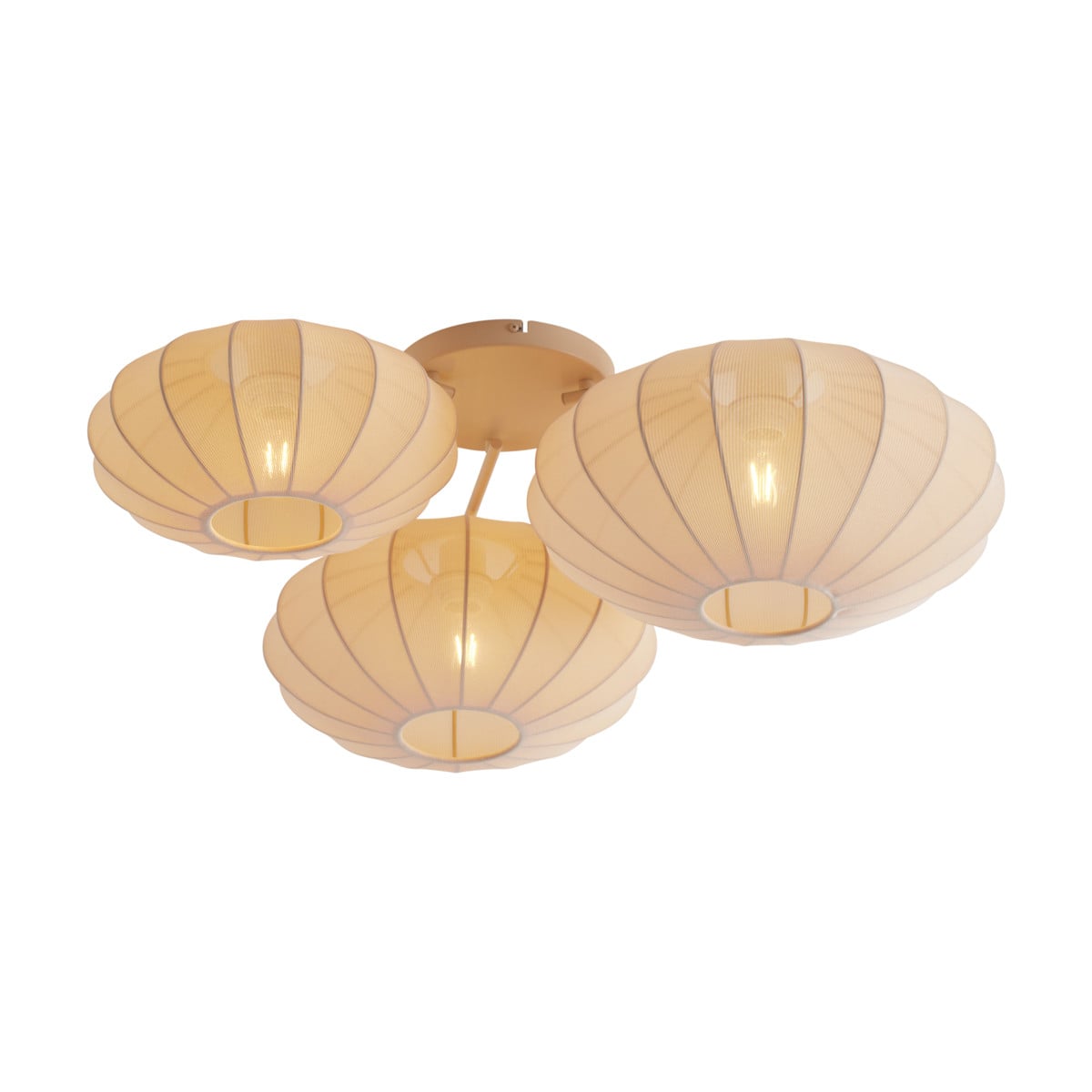 Qazqa Japandi plafondlamp beige 3-lichts met textiel en metaal