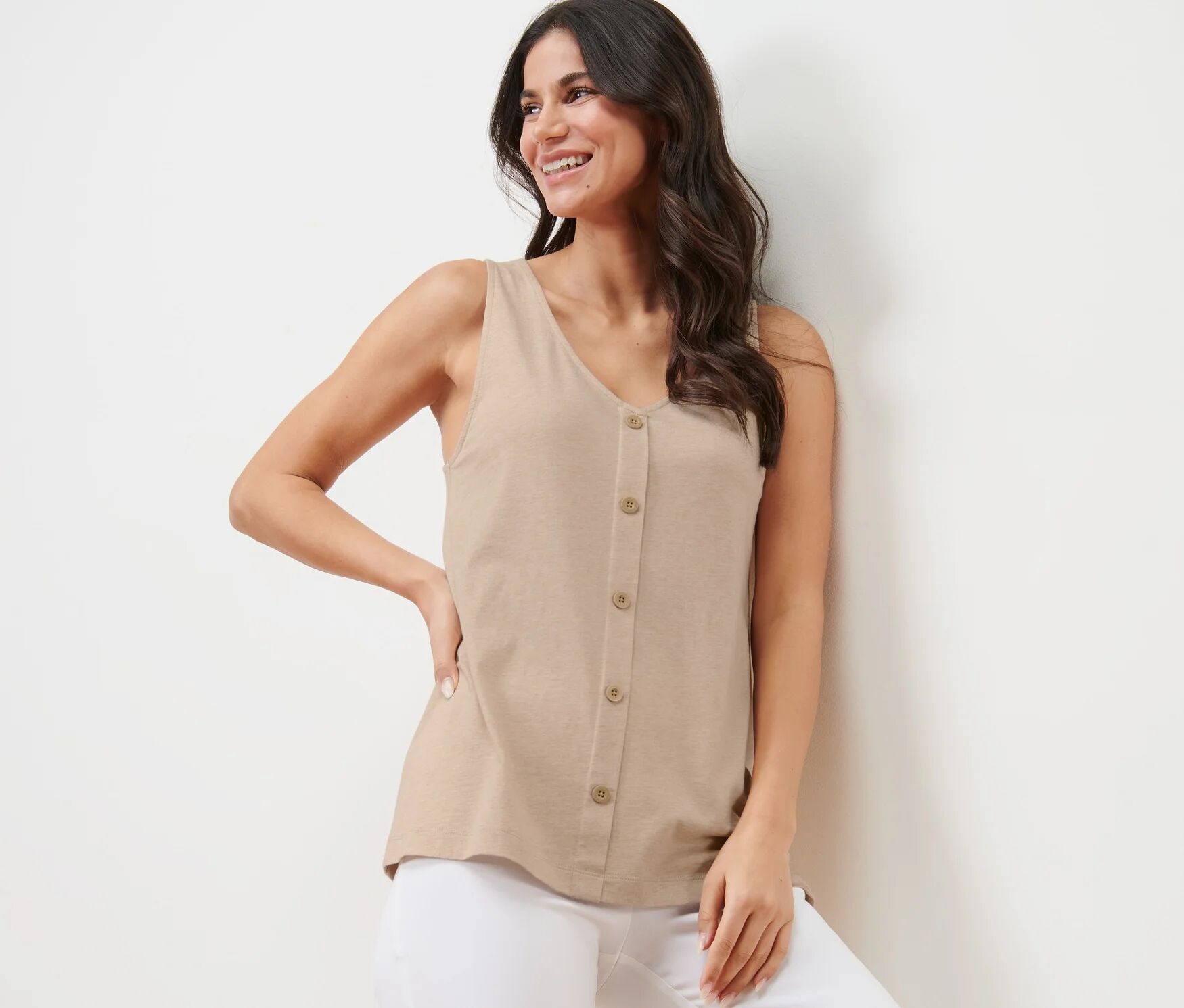 Tchibo - Top mit Knopfleiste - Damen - Gr. M - beige