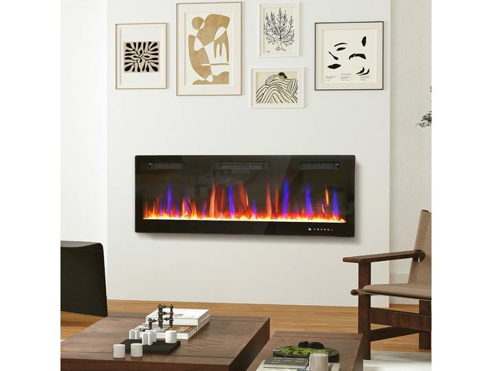 HOMCOM Cheminée Électrique Murale 127cm Noir, 12 Couleurs