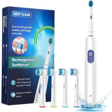 Inspired Finds SmartSpin Pro Rechargeable Electric Toothbrush With Rotary Cleaning Power white