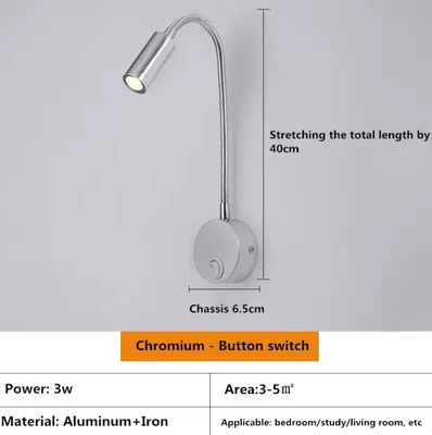 Inspire Curations 3W Rotatable Gooseneck LED Reading Wall Lamp chromium Color 3w 3000k