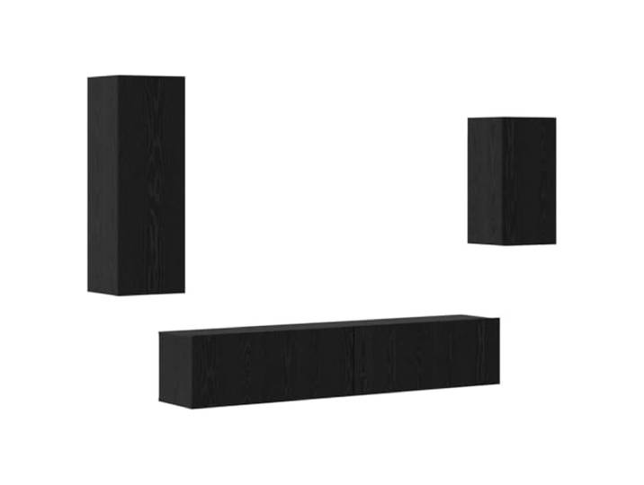 GKHPYURE TV-Möbel-Set, 4-teilig, schwarze Eiche, Holz, mehrschichtig Wandmontage, 2 Türen, 3 Einlegeböden, Kapazität 240 kg, pflegeleicht