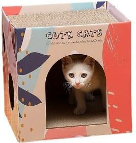 Uplift Essentials Dual Level Corrugated Cat Condo & Scratching Station pink 13.8 X 13.8 X 13.8 In