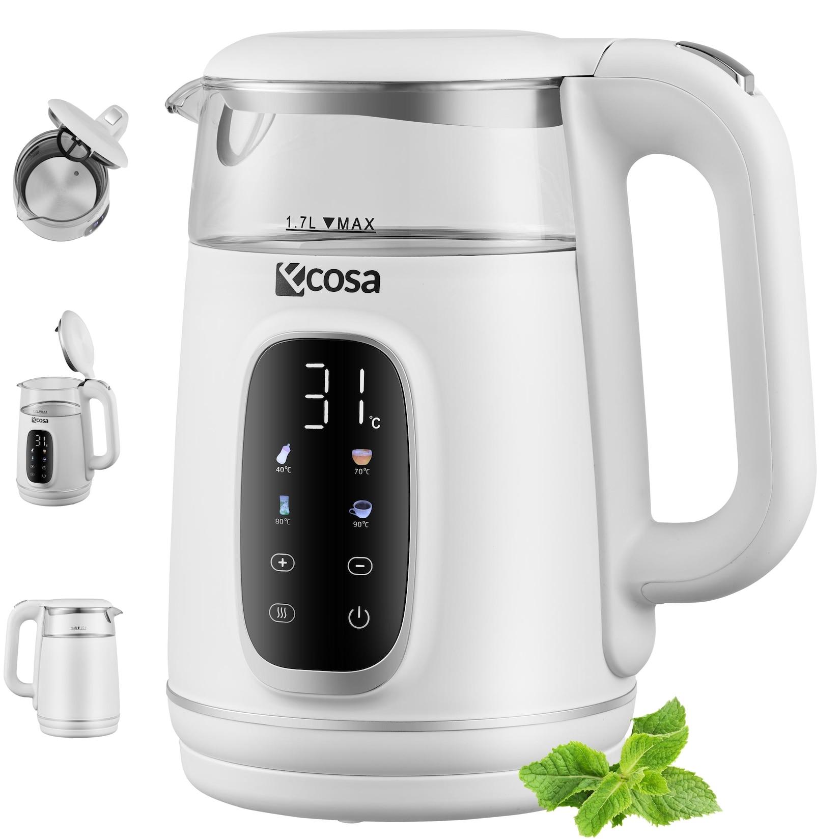 Ecosa Glas Wasserkocher m. Temperatureinstellung Farb-Touchdisplay 1.7L 2200W Weiß