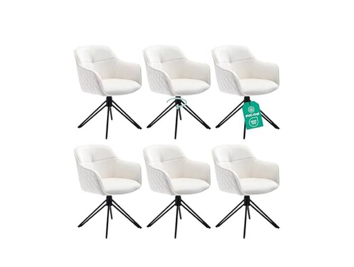 Linele® Esszimmerstühle 6er Set Beige mit Federkern Drehbar, Samtbezug, Retrostil, PVC-frei & Oeko-TEX zertifiziert, Lieferung an den Wunschort