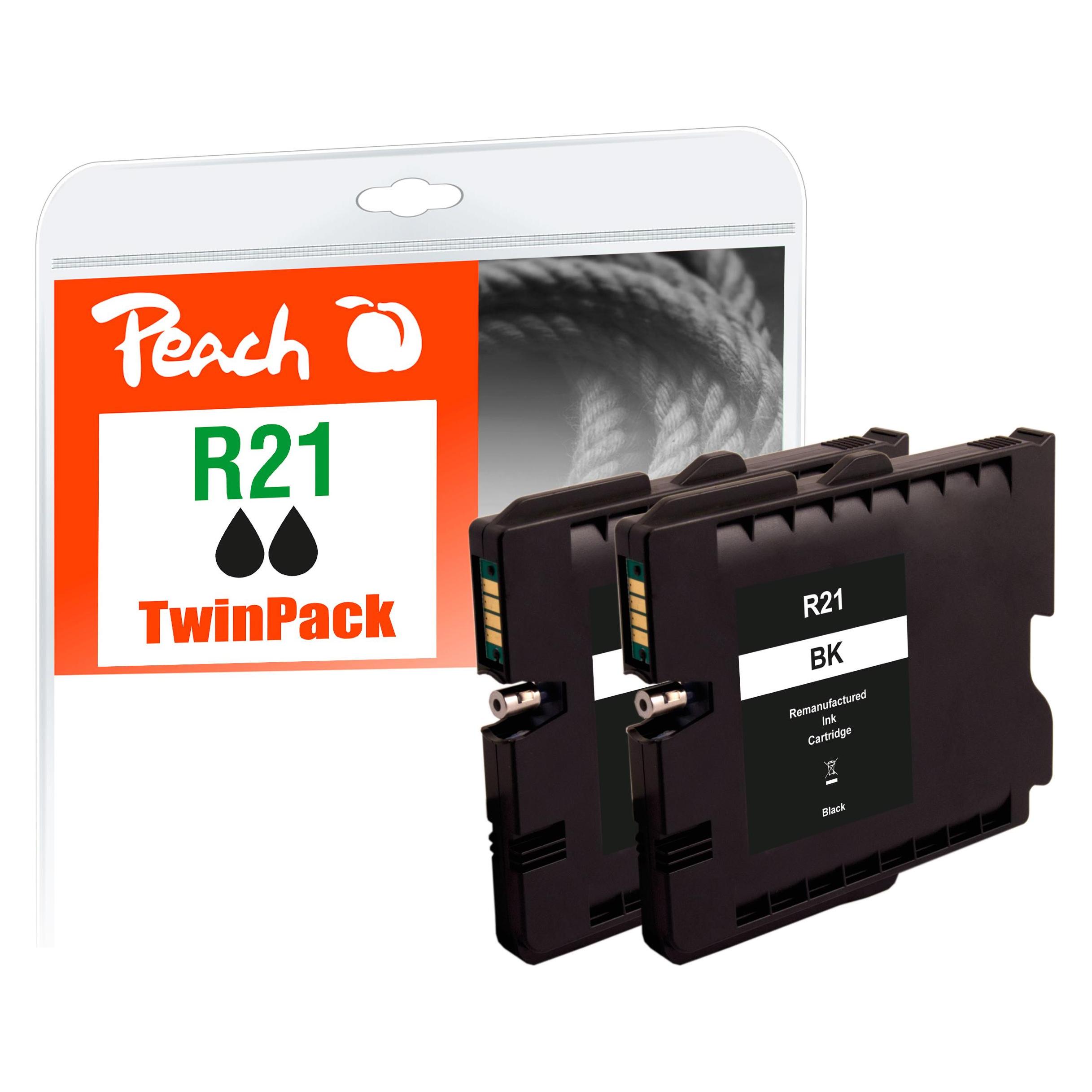 Peach Doppelpack Tintenpatrone kompatibel zu Ricoh GC21K*2 (BK) (PI400-93)