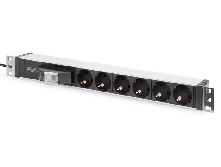 DIGITUS Bandeau de prises de courant en aluminium Digitus\, 6 prises de courant de sécurité avec disjoncteur