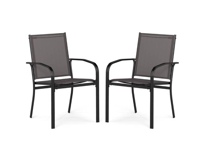 Lot de 2 Chaises de Jardin Extérieur Empilables COSTWAY Tissu Respirant Accoudoirs Dossier Cadre en Métal pour Bistro Terrasse