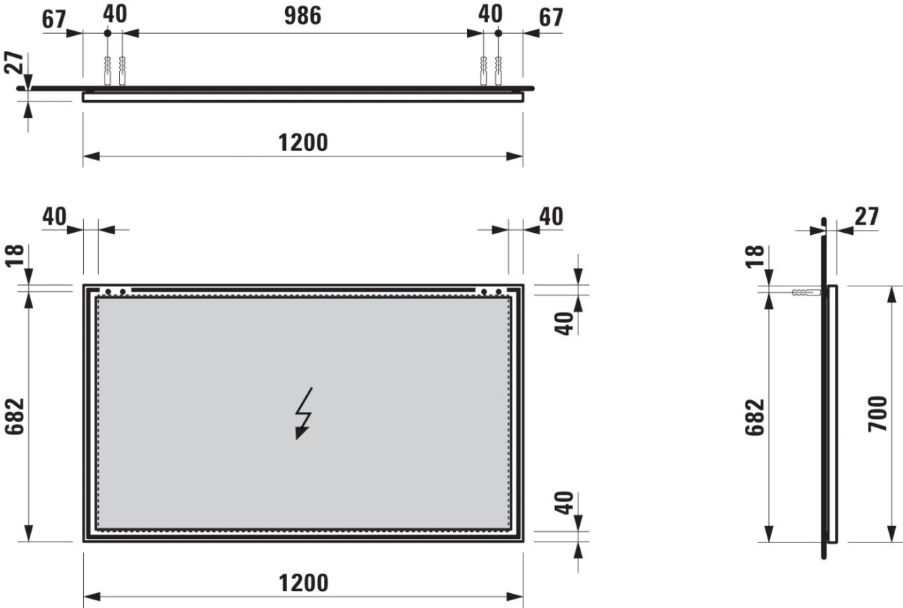 LAUFEN Spiegel Frame 25 1200x25x700 mit Aluminiumrahmen schwarz matt H4474079004501