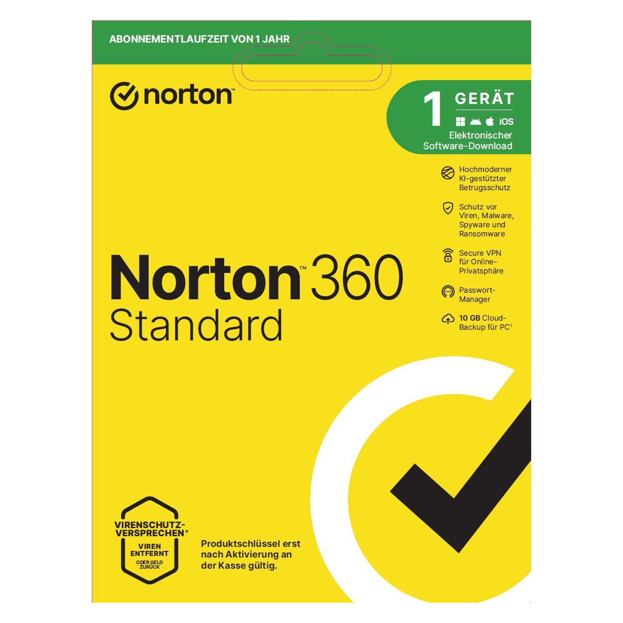 Norton LifeLock 360 Standard ND 10GB 1u/1d/1y Download Code (1 User, 1 Geräte/User, 12 Monate) (21488072)