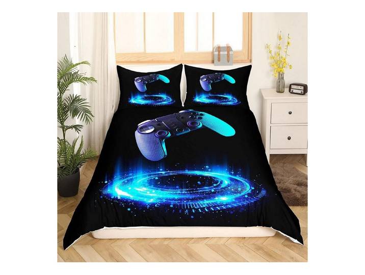 LuxusKollektion Jugendbettwäsche Bettwäsche Game Controller 155x220cm Schwarz Blau