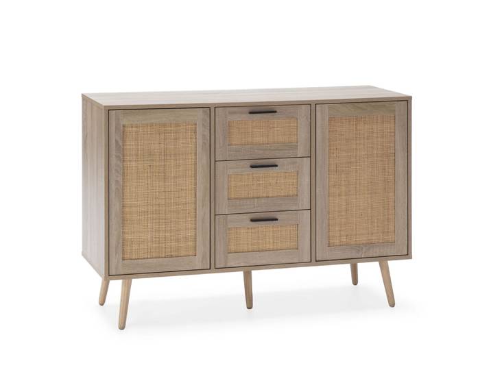 Buffet 3 tiroir et 2 portes couleur chêne, 120 cm largeur