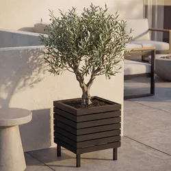 Pflanzkasten MCW-P84, Blumenkasten quadratisch Outdoor Stahl Akazie 43x33x33cm MVG-zertifiziert ~ schwarz