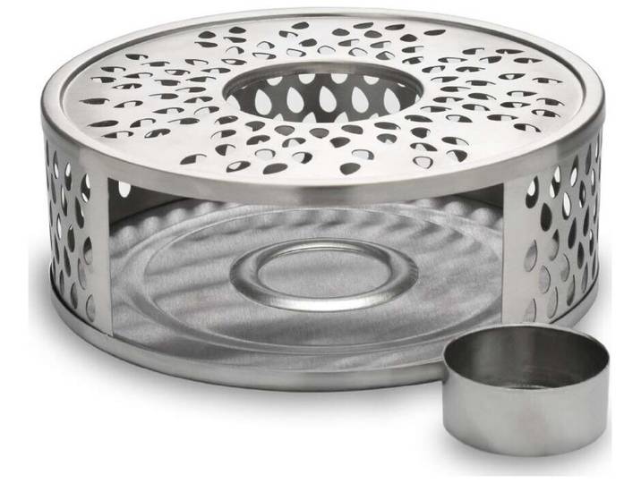 Creano Silver Stövchen Leaf aus Edelstahl mit Teelichthalter