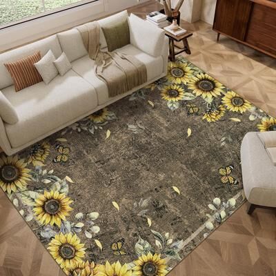 Garvee Sunflower Butterfly Pattern Area Rug
