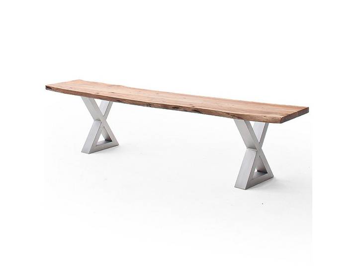 Lomadox Sitzbank COSENZA-06, 200cm, Akazie natur, Massivholz, Metallgestell