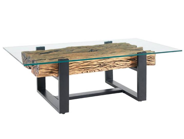 Licht-Erlebnisse Couchtisch MAYA, aus recyceltem Teakholz Hartglas Edelstahl 130x70x42 cm (LxBxH)