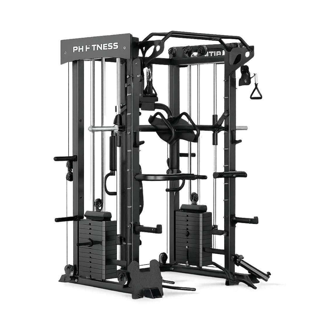 PH Fitness All-in-One Power Rack mit Smith Machine, Pec Deck und Dual-Kabelsystem, 160 kg Gewichtsstapel - komplette Kraftstation für zu Hause
