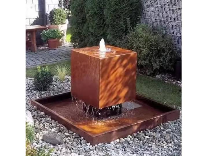Fontaine de Table à eau carrée EXW, Construction en acier Corten, Design géométrique moderne pour pièce maîtresse de jardin de Patio