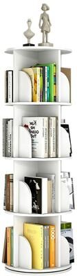 Kodotan sofa Rotating Bookshelf, PVC Bookshelf, 360 Display Spinning Bookcase Storage Rack, 4 Tier Floor Standing Revolving Bookcase Narrow