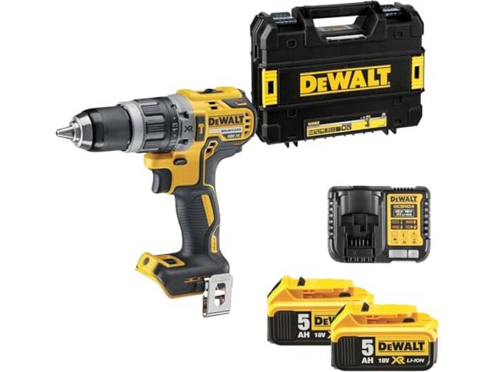 DEWALT - Perceuse Visseuse à Percussion Brushless XR 18V\, avec 1x coffret TSTAK\, 1x chargeur et 2x batteries 5Ah\, DCD796P2-QW