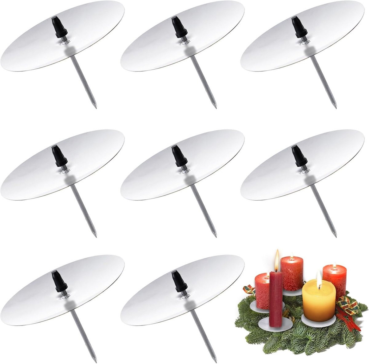 Adventskrans decoratieset met 8 stuks en zilveren kaarsenstandaard voor DIY kerstversiering