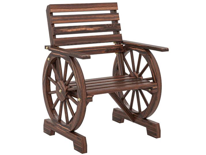 ComfortXL Gartenstuhl De-08352 mit Wagenrad-Design, karbonisiertes Holz Verkohlt, Naturfarben, 55x90x66 cm, Gartenmöbel, Gartensessel, Gartenstühle