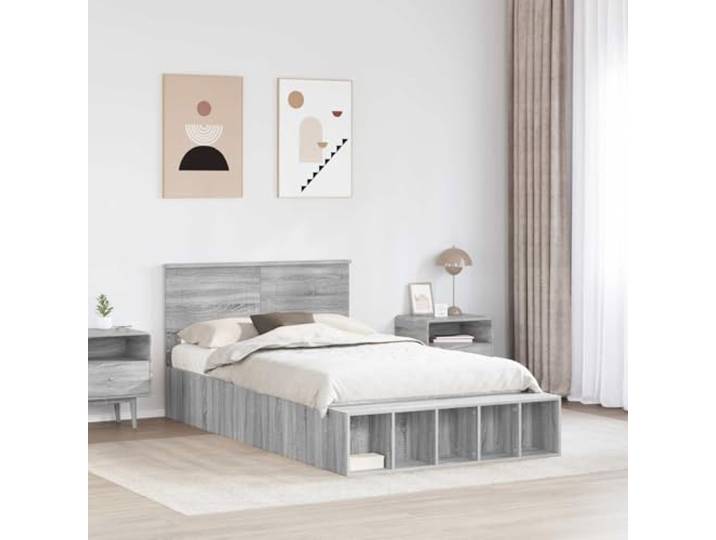 KTHLBRH Bettgestell Sonoma Grau 120 x 200 cm Technisches Holz, Kopfteil inklusive, integrierte Schubladen, stabil und langlebig