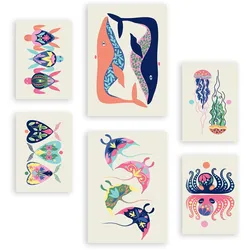 POSTER Set Mit 6 Wasserkreaturen In Tiere Zusammenfassungen A3 & A4 Rahmenlos