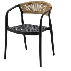 Casa Pura Gartenstuhl   Solaro   UV-beständiges PP & handgeflochtene Seil-Rückenlehne   Schwarz