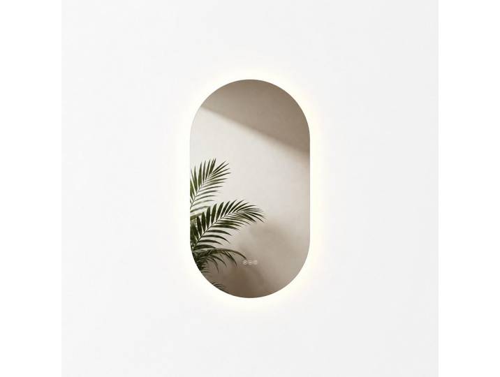 Emke Badspiegel oval mit LED-Beleuchtung 45 x 75 cm Antibeschlag, Transparent, Glas, Oval, 45x75x2.5 cm, Badezimmer, Badezimmerspiegel, Badspiegel