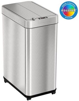 iTouchless 13 Gallon / 49 Liter Wings Lid Sensor Kitchen Trash Can with Wheels and Dual Odor Filters