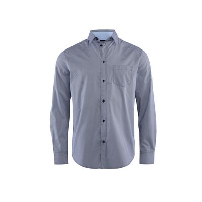 Langarmhemd STOOKER MEN "HUGH Hemd Langarm Regular Fit", Herren, Gr. M, US-Größen, grau (lightblau minmal aop), Web, 60% Baumwolle, 40% Polyester, regular fit, Hemden, Langarm Hemd Regular Fit für Herren