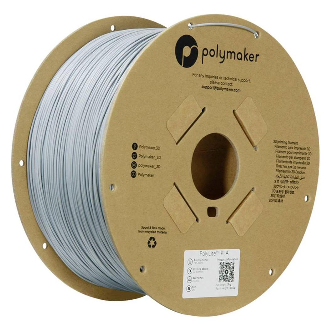 Polymaker PA02035 Filament PLA hohe Steifigkeit, hohe Zugfestigkeit 1.75mm 3000g Grau PolyLite 1St (PLA, 3000 g, 1.75 mm) (PA02035)