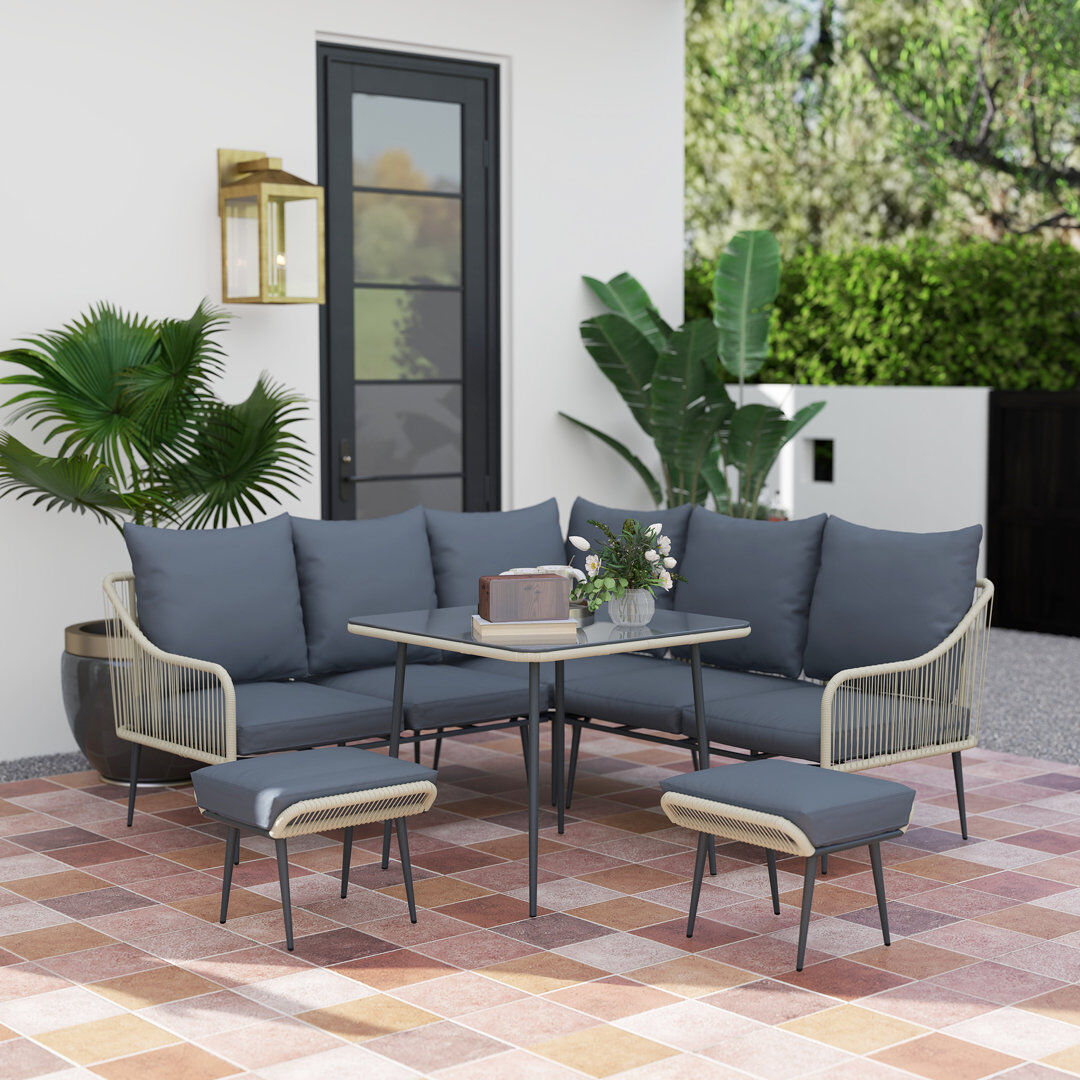 Outsunny 6 Pieces Rattan Garden Furniture Set with Corner Sofa Light Grey Gray 7