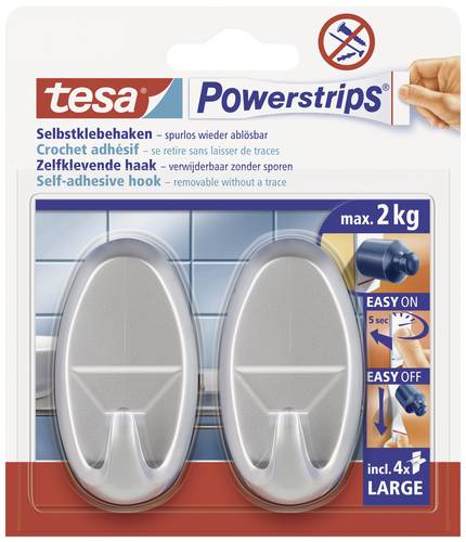 TESA POWERSTRIPS Klebehaken Large Oval Chrom (matt) Inhalt: 2St.