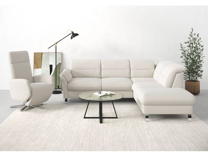 Ecksofa, Federkern, Beige (Creme) 247×222 cm, Ottomane Rechts, Ohne Bettfunktion, Sit & More