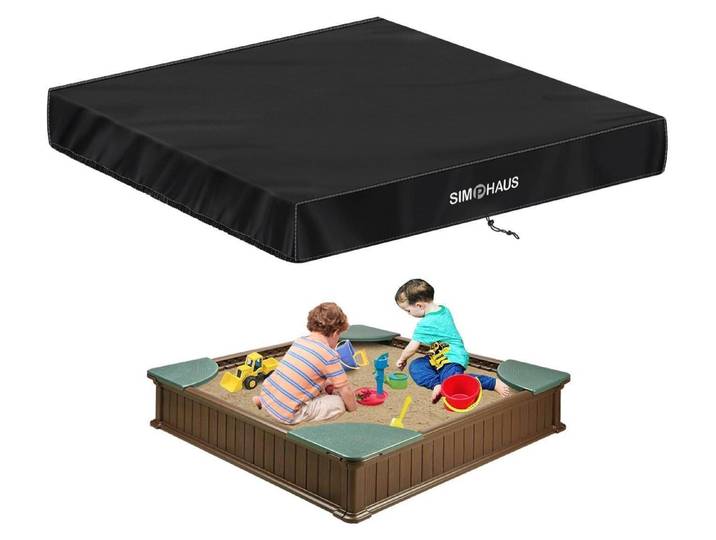 Abdeckplane Sandkasten 155x155x20cm Quadratisch Schwarz 420D Oxford Wasserdicht Winddicht UV-Beständig