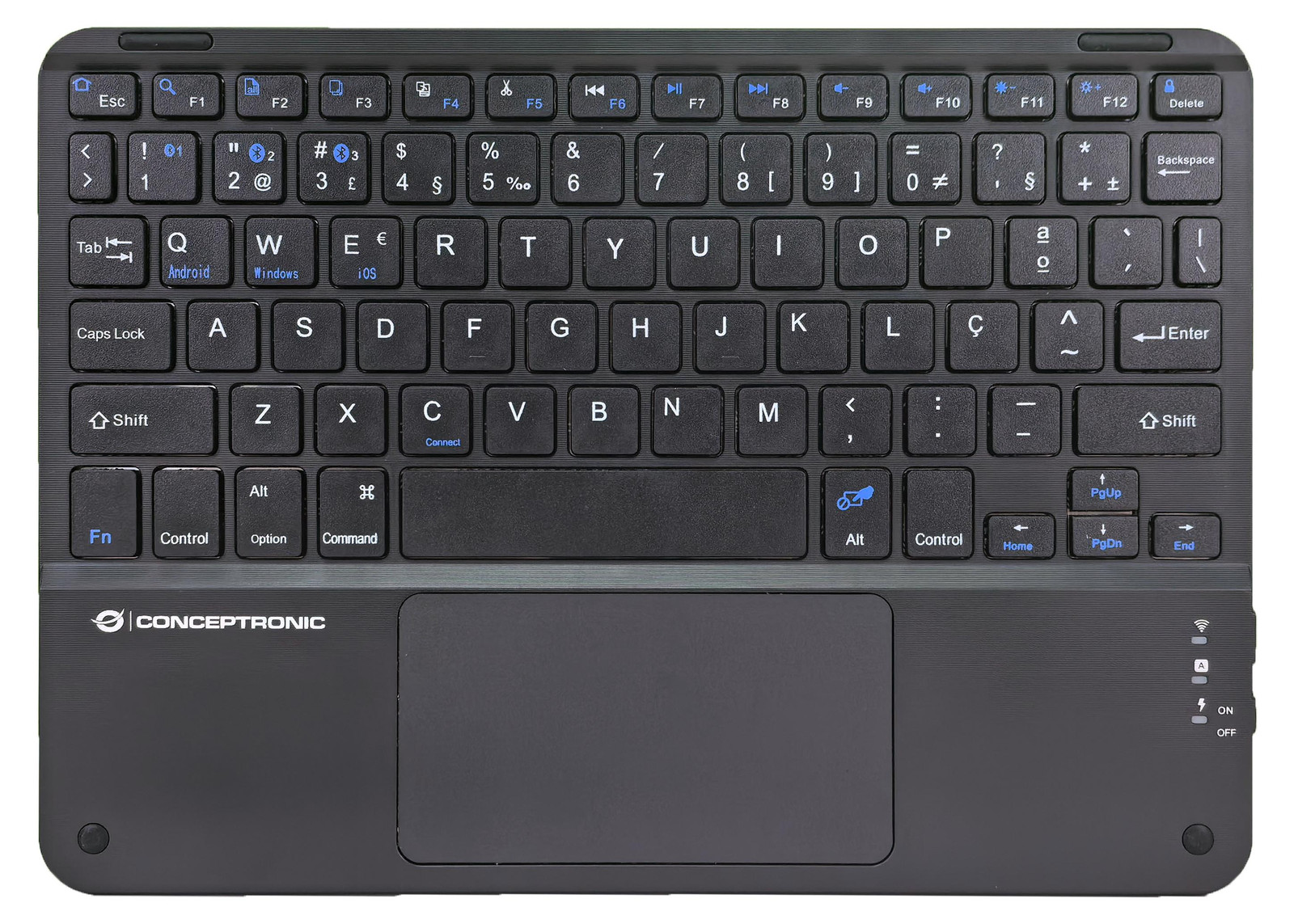Conceptronic TOBIN01BPT draadloos toetsenbord, 10 inch, zwart, Portugees toetsenbordindeling