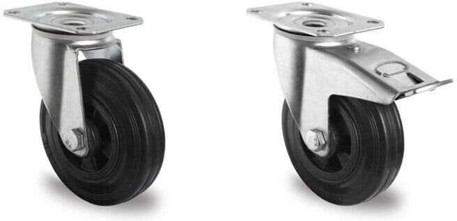 Set CASCOO Lenkrolle ø 100 mm Serie P4S4 Rollenlager + CASCOO Lenkrolle mit Totalfeststeller ø 100 mm Serie P4S4 Rollenlager