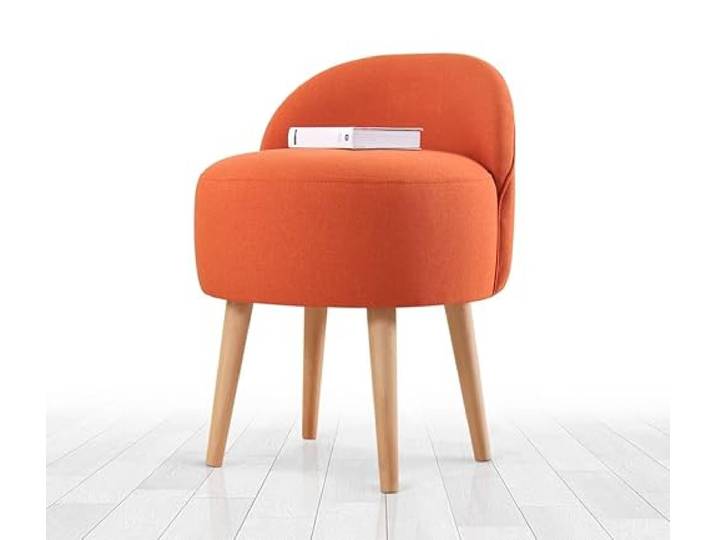 Atelier Del Sofa Moderner orangefarbener Pouf, 46 x 46 x 64 cm 50% Baumwolle & 50% Leinen, 35% orthopädischer Schaumstoff, Holzbeine Stilvolles skandinavisches Design
