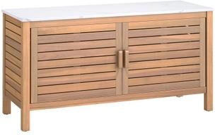 Costway Patio Storage Cabinet 2-Door Acacia Wood Storage Container with Faux Marble Top